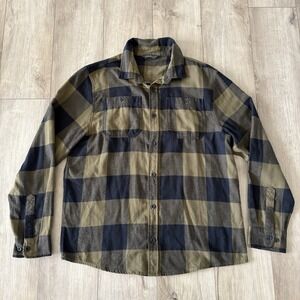 Alpine Design Flannel Shirt Men's Large Green Black Plaid Brushed Cotton Blend